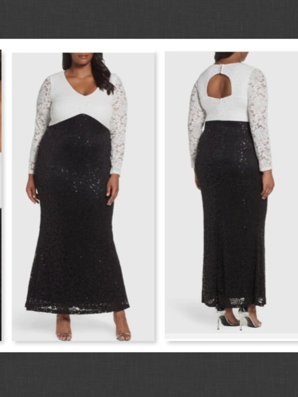 MARINA Sequin Stretch Lace Mermaid Gown Black/White Size :16W